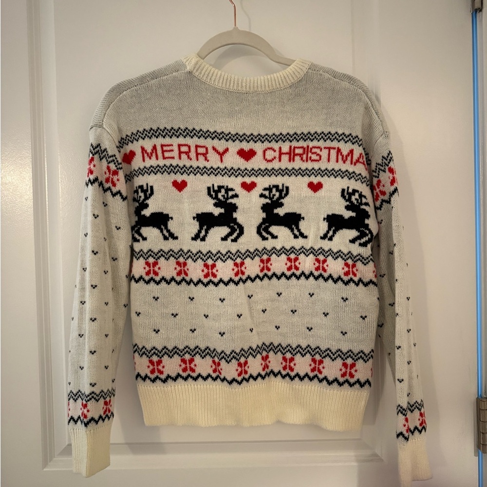 Festive Christmas Reindeer Sweater - White and Red